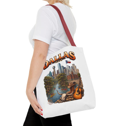 Dallas Texas Scenic Tote Bag – City Skyline & Guitar Souvenir Tote