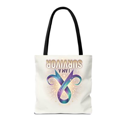 Survivor Ribbon Tote Bag - "I Am a Survivor" Awareness Reusable Shopper