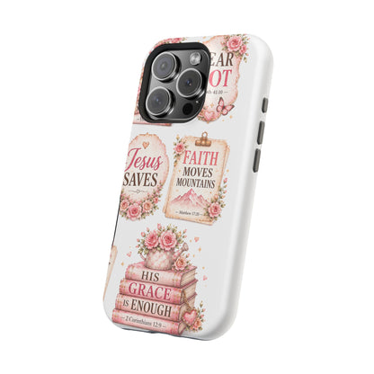 Christian Phone Case - "Fear Not, Faith Moves Mountains, Jesus Saves" Floral Magnetic Impact-Resistant Case