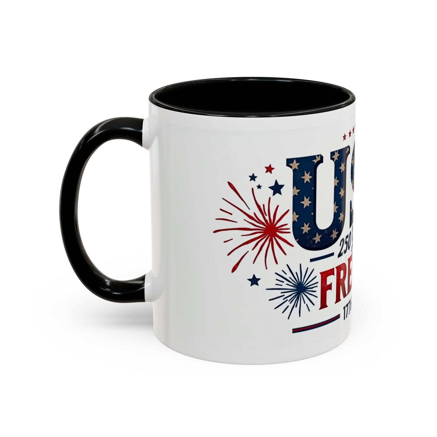 USA 250 Years of Freedom Accent Coffee Mug – 1776–2026 Patriotic Fourth of July Gift