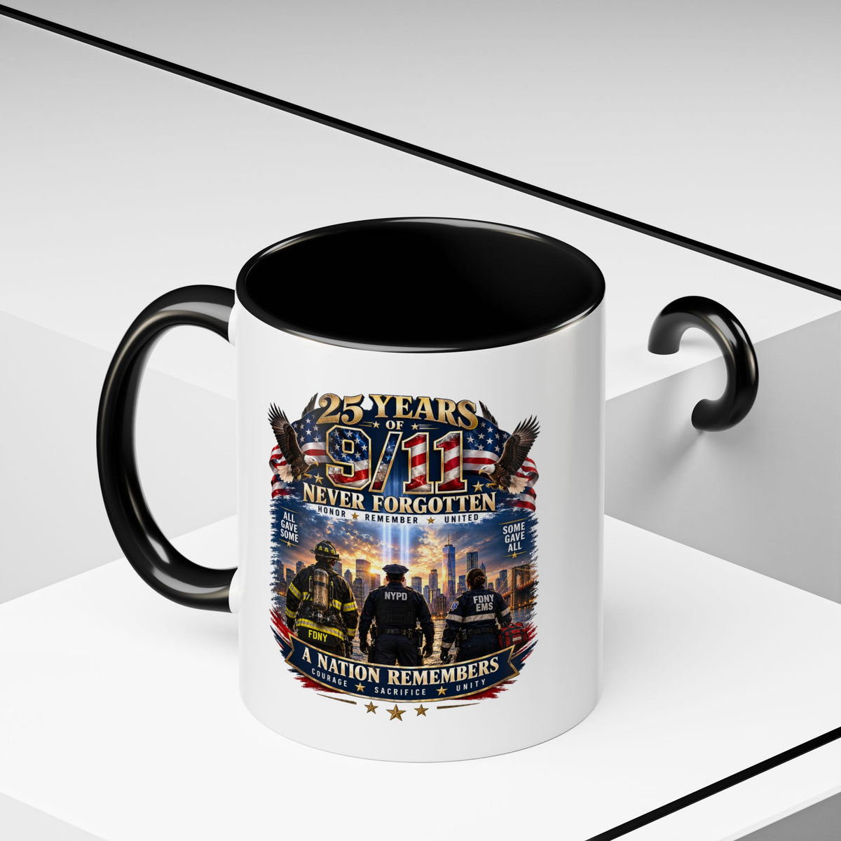11oz/15oz Coffee Mug — 25 Years of 9/11 Never Forgotten Memorial Design