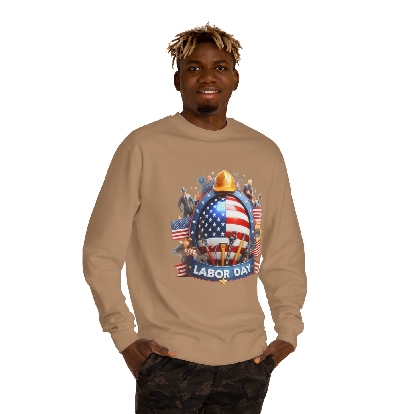 Labor Day Sweatshirt - American Flag Working Hands Design