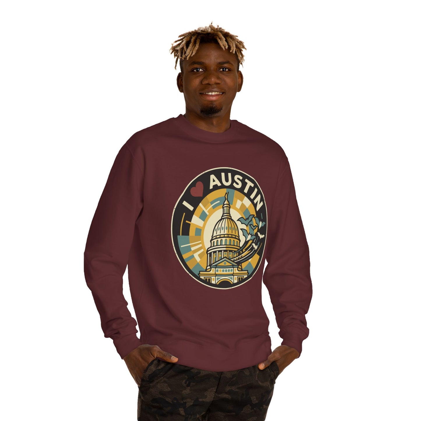 I  Austin Crewneck Sweatshirt — Austin Capitol Retro Graphic