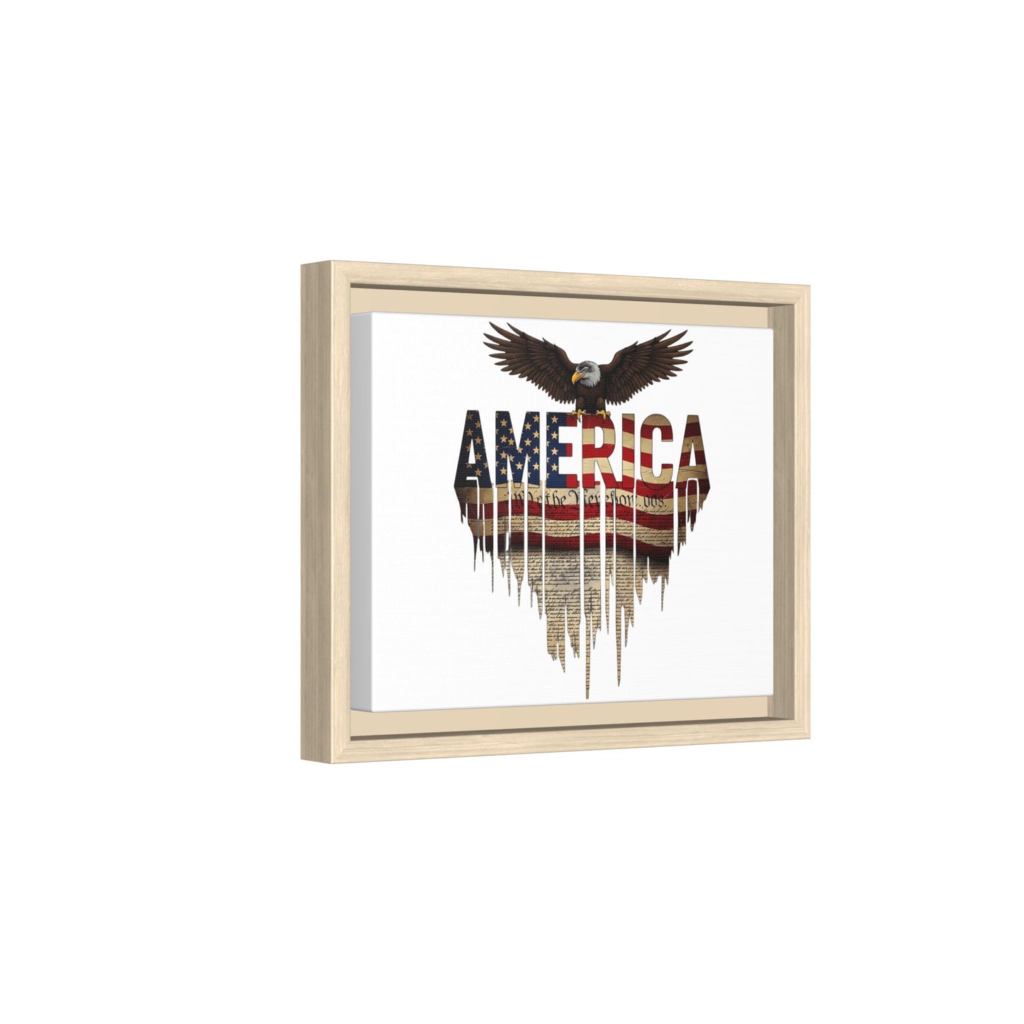 America Eagle Matte Canvas Framed Wall Art — Patriotic USA Flag Typography Print