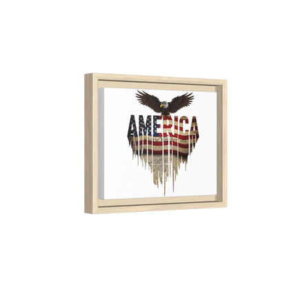 America Eagle Matte Canvas Framed Wall Art — Patriotic USA Flag Typography Print