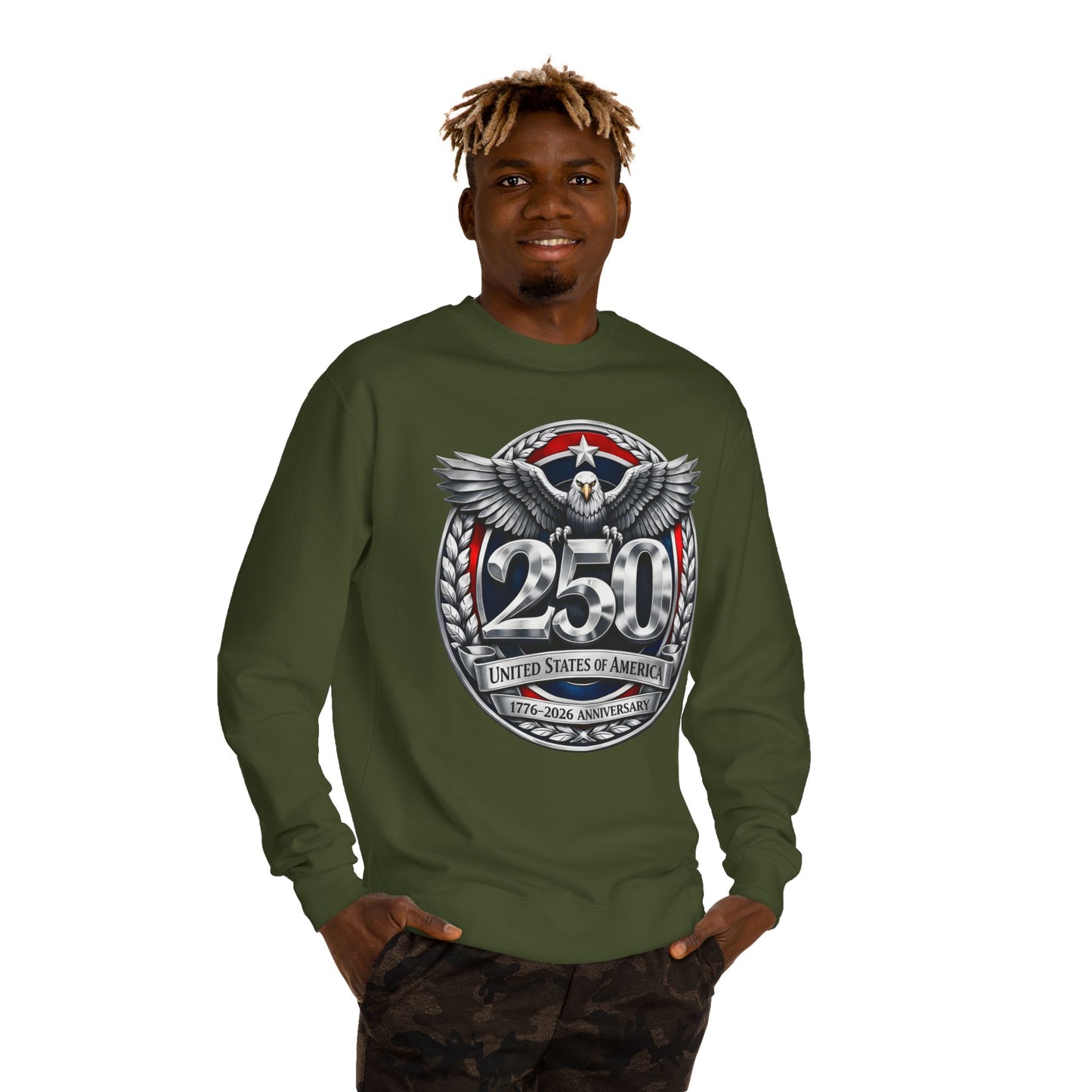 250th USA Anniversary Sweatshirt — Eagle Emblem 1776–2026 Commemorative Crewneck