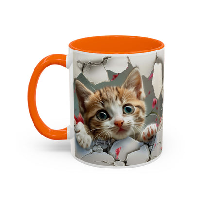 Kitten Peek Accent Coffee Mug — Cute Cat Peekhole Design (11/15 oz)