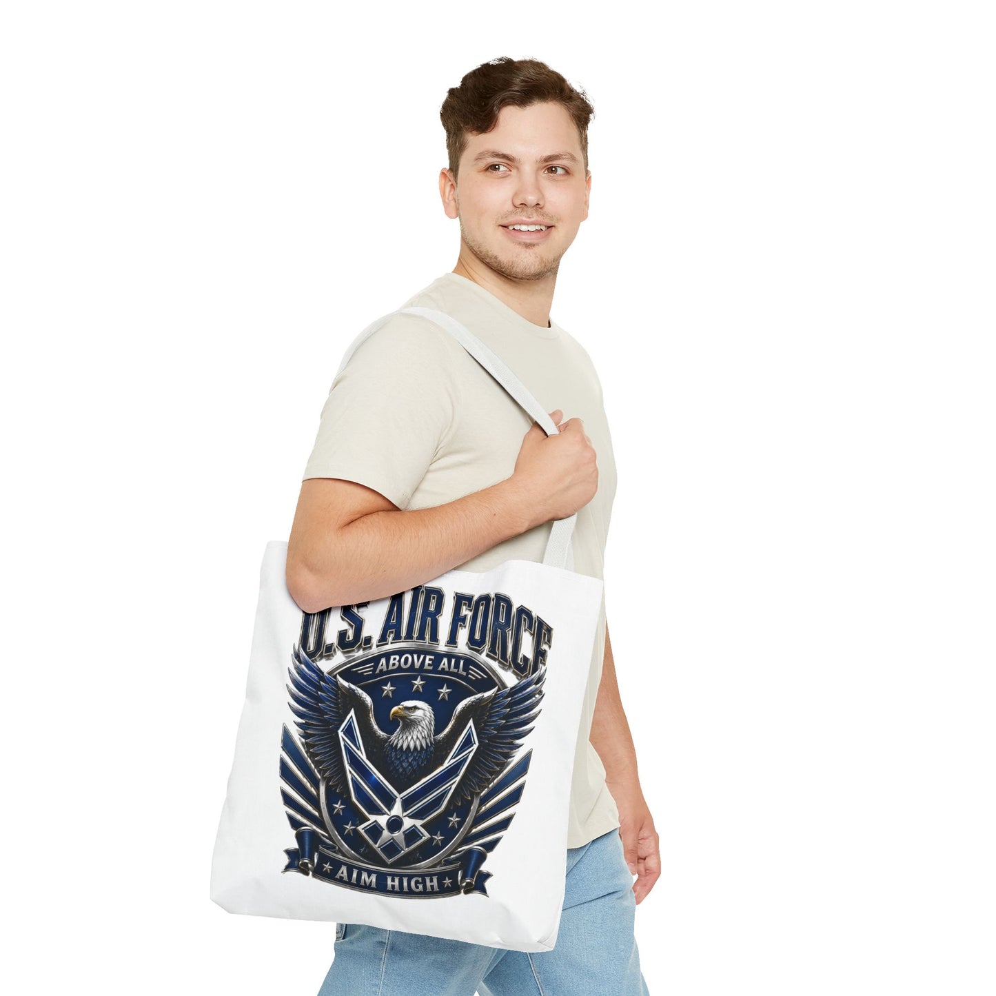 U.S. Air Force Eagle Tote Bag - "Aim High" Military Canvas Tote