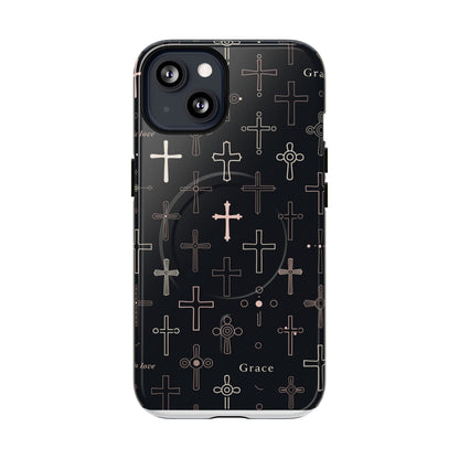 Magnetic Phone Case — Black Crosses "Grace" Protective Cover
