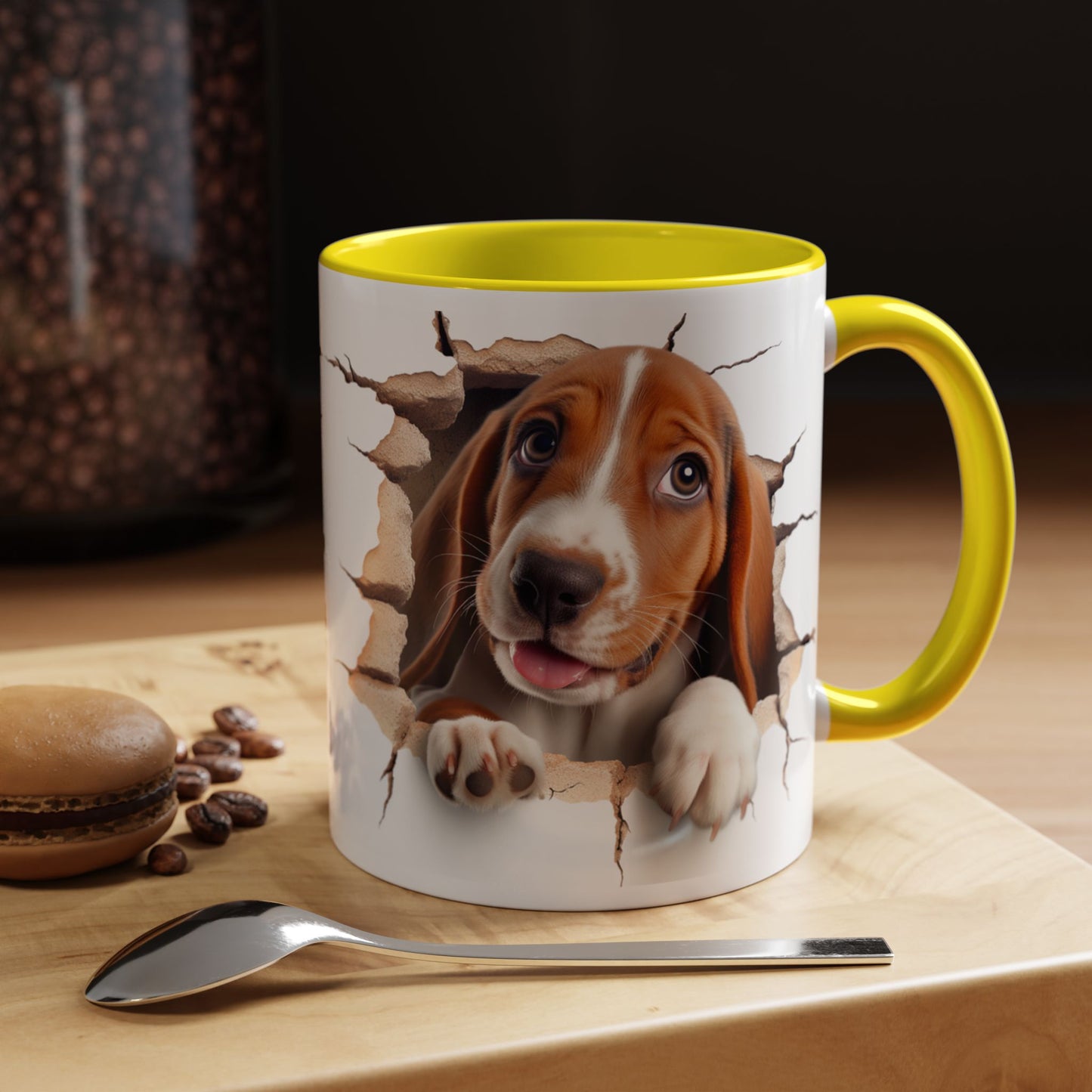 Basset Hound Peekaboo Accent Coffee Mug — Cute Dog Lover Gift (11/15 oz)