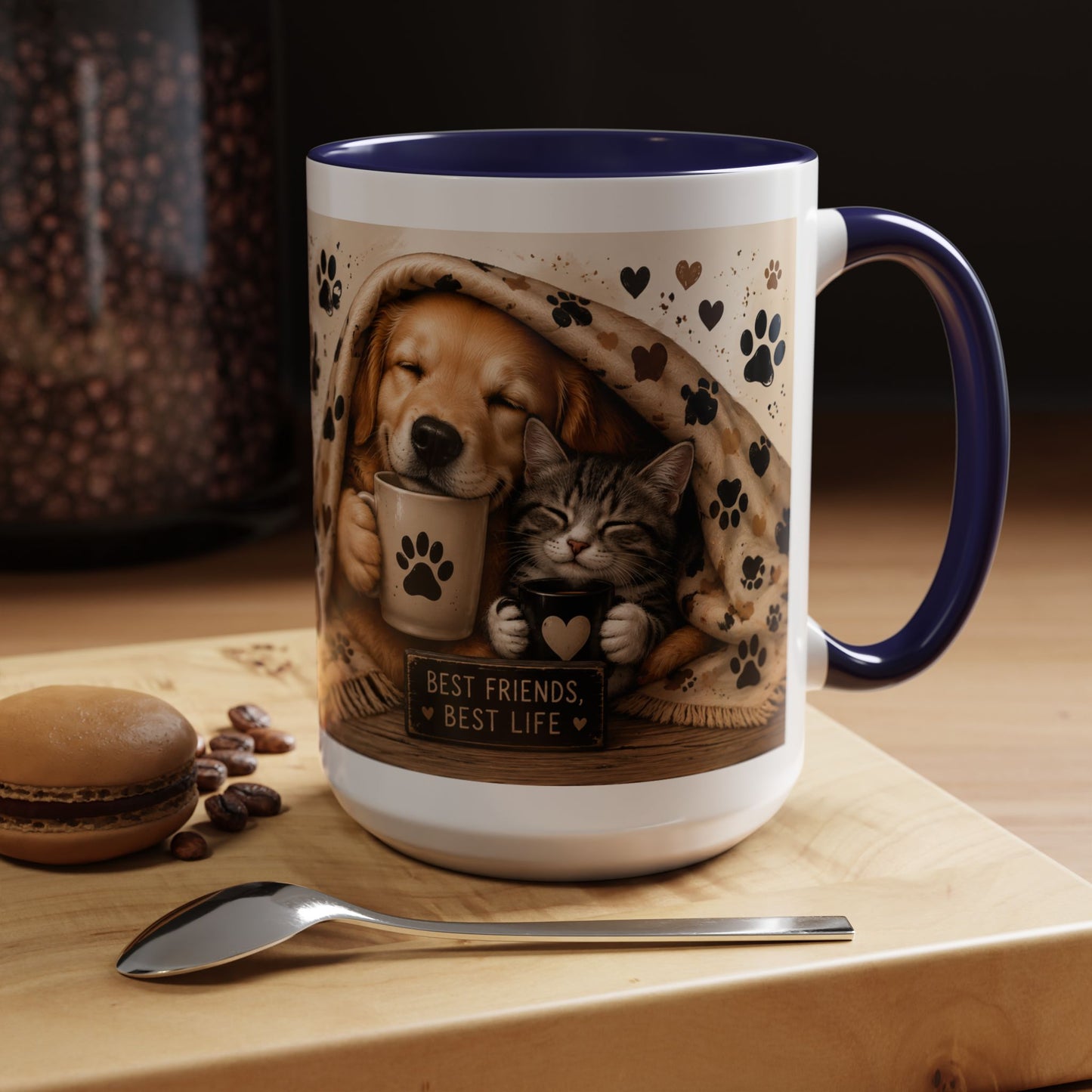 Dog and Cat Coffee Mug – "Best Friends, Best Life" Accent Tea Cup (11/15oz)