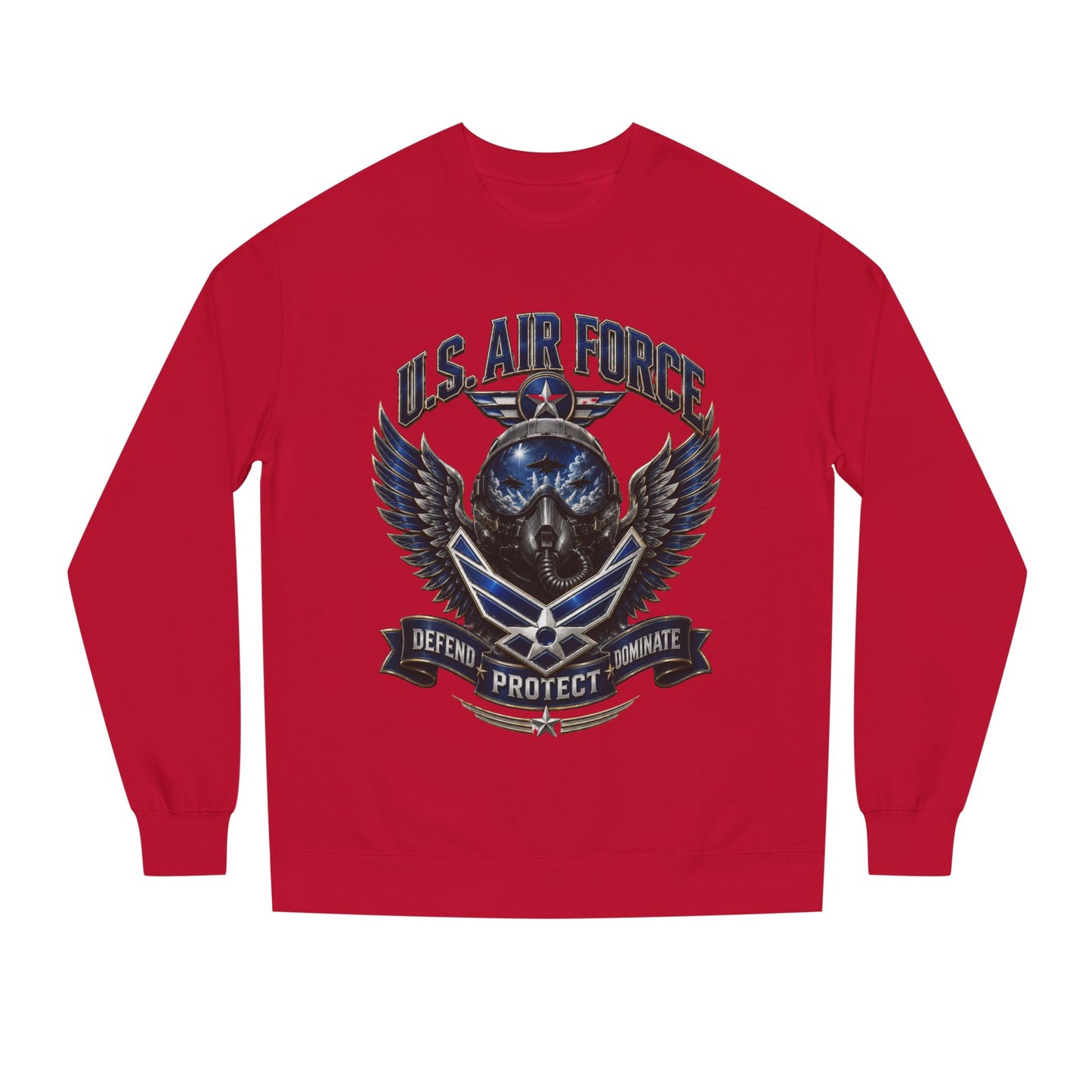 U.S. Air Force Skull Crewneck Sweatshirt — Defend Protect Dominate Tactical Pullover