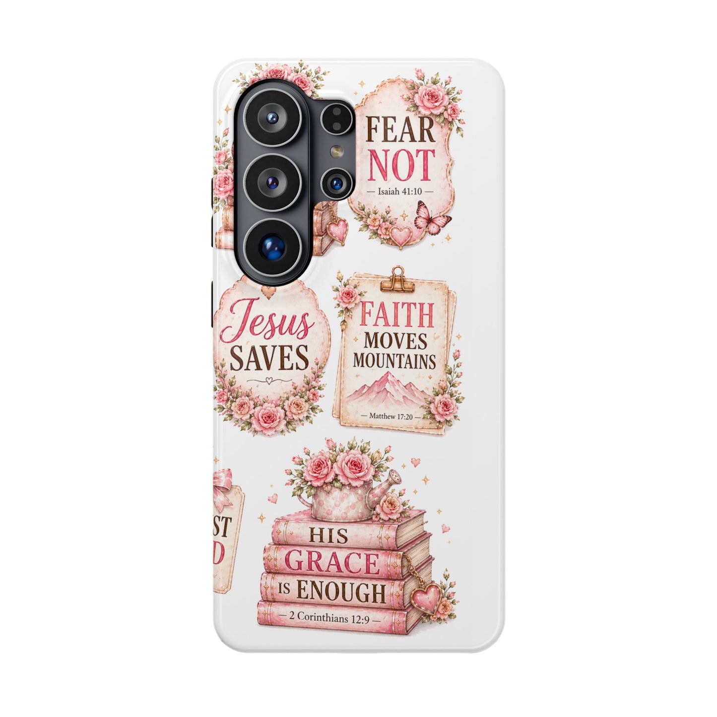 Christian Phone Case - "Fear Not, Faith Moves Mountains, Jesus Saves" Floral Magnetic Impact-Resistant Case