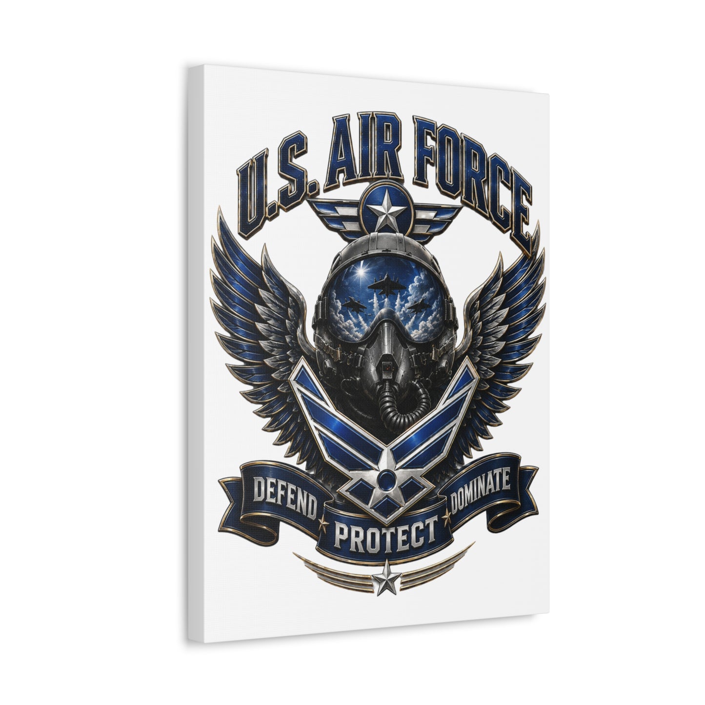 U.S. Air Force Canvas Wall Art – "Defend Protect Dominate" Military Aviation Stretched Canvas