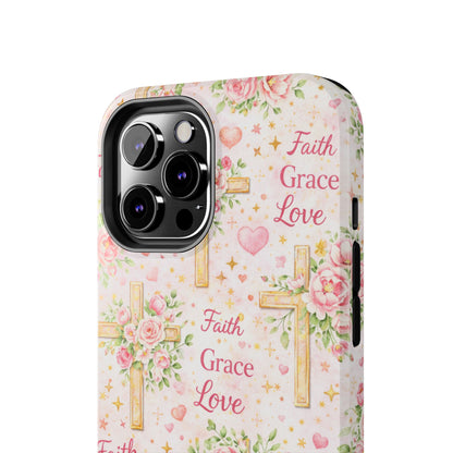 Faith Grace Love Cross Phone Case | Christian Floral iPhone Case
