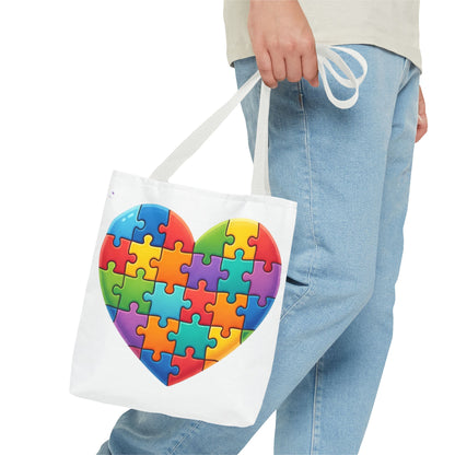 Autism Puzzle Heart Tote Bag - Colorful Awareness Canvas Tote