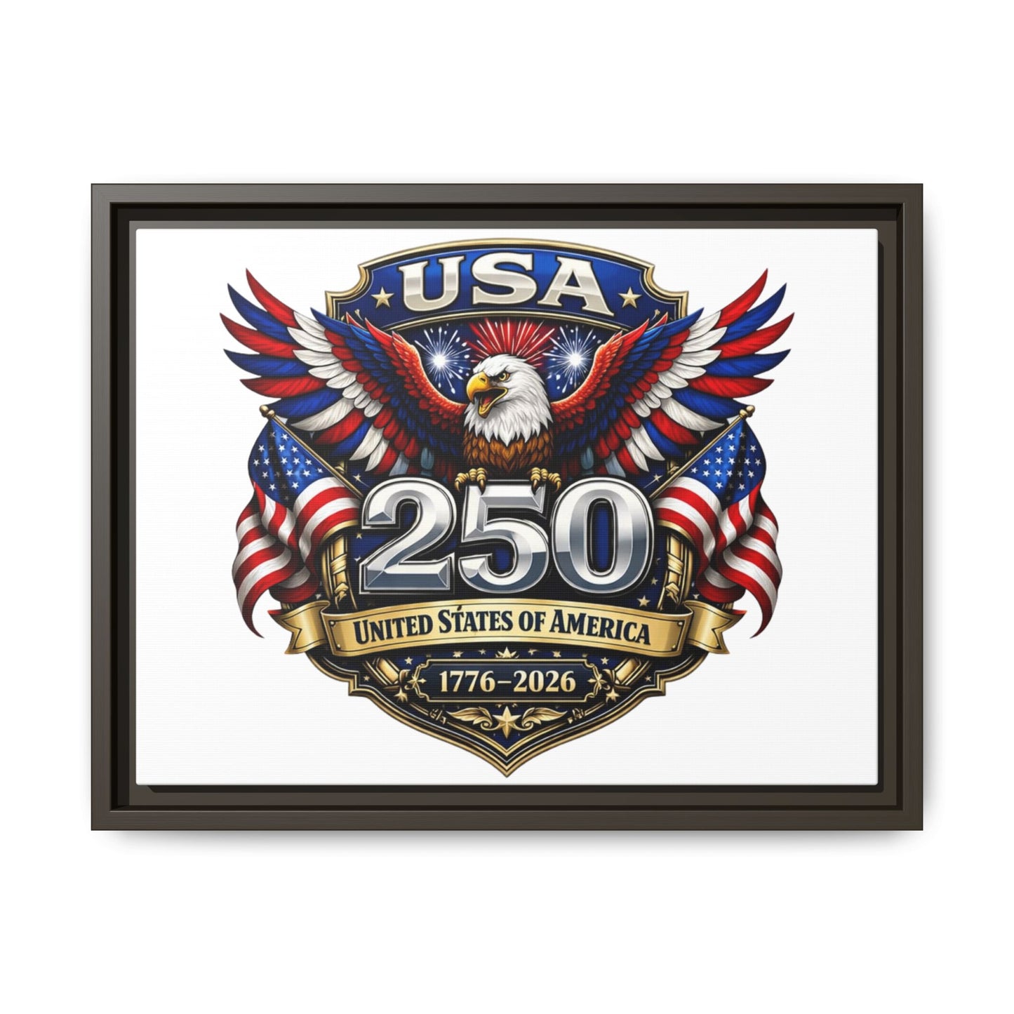 USA 250 Anniversary Framed Canvas — Patriotic Eagle 1776–2026 Wall Art