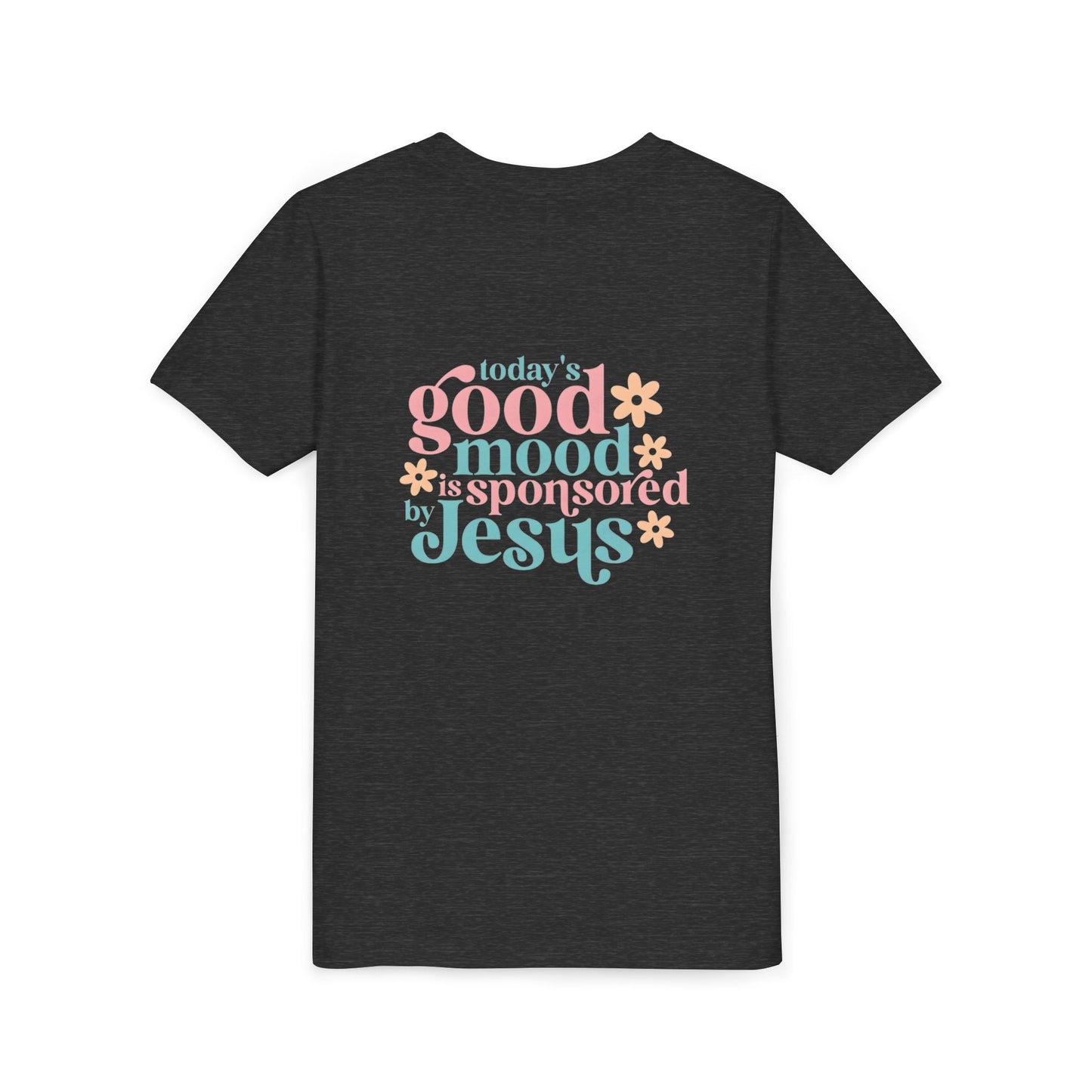 Youth Tee – "Today's Good Mood is Sponsored by Jesus" Retro Floral Christian Shirt
