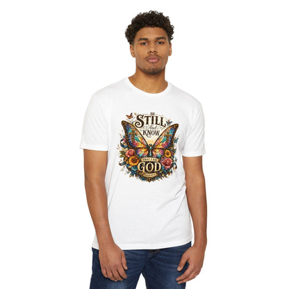 Christian Butterfly T-Shirt — "Be Still and Know That I Am God" Inspirational Tee