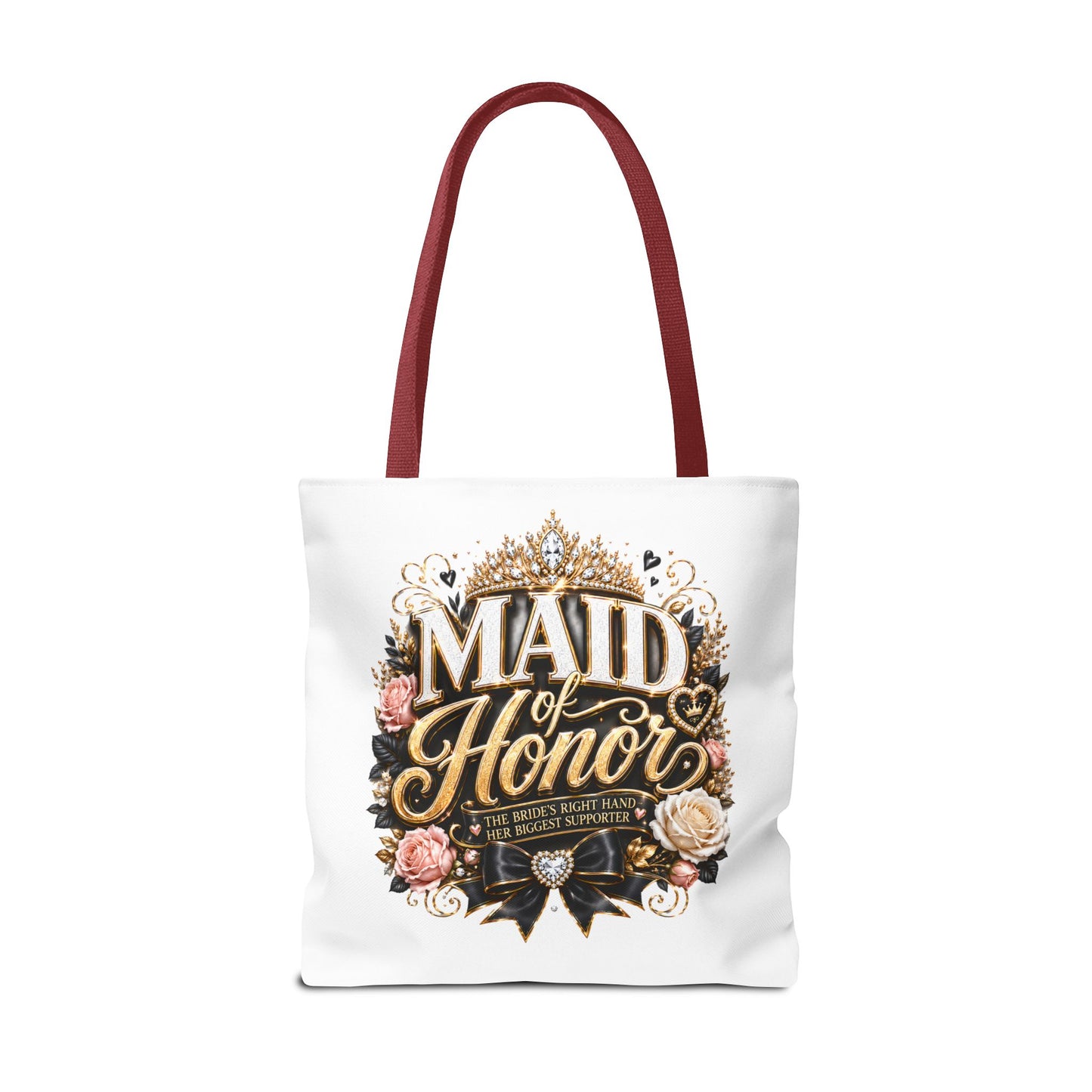 Maid of Honor Tote Bag — Elegant Bridal Party Gift with Gold Crown Floral Design
