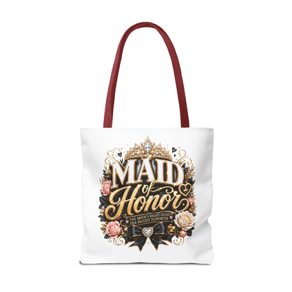 Maid of Honor Tote Bag — Elegant Bridal Party Gift with Gold Crown Floral Design