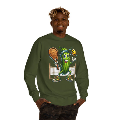 Pickle Pickleball Crewneck Sweatshirt — Cute Pickle Playing Pickleball Graphic