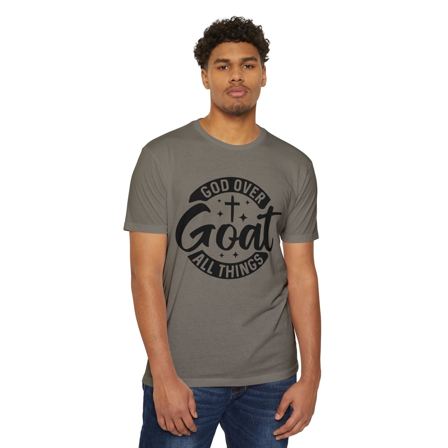God Over Goat Christian T-Shirt — Faith-Based "God Over All Things" Graphic Tee