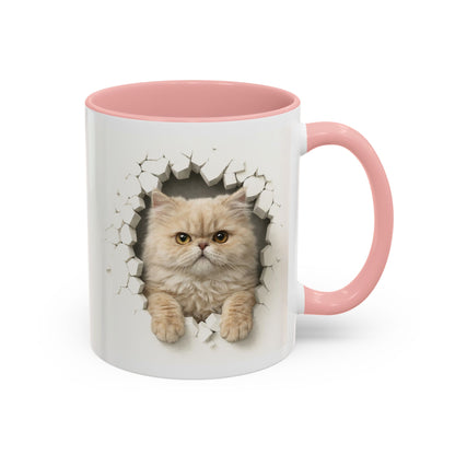 Cat Peeking Accent Coffee Mug — Cute Persian Cat Design (11/15oz)