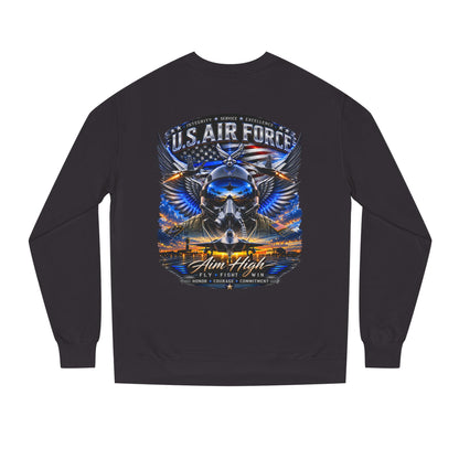U.S. Air Force Crewneck Sweatshirt — "Aim High" Fighter Jet Graphic