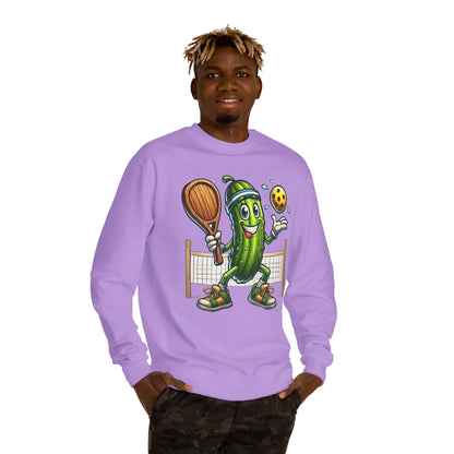 Pickle Pickleball Crewneck Sweatshirt — Cute Pickle Playing Pickleball Graphic