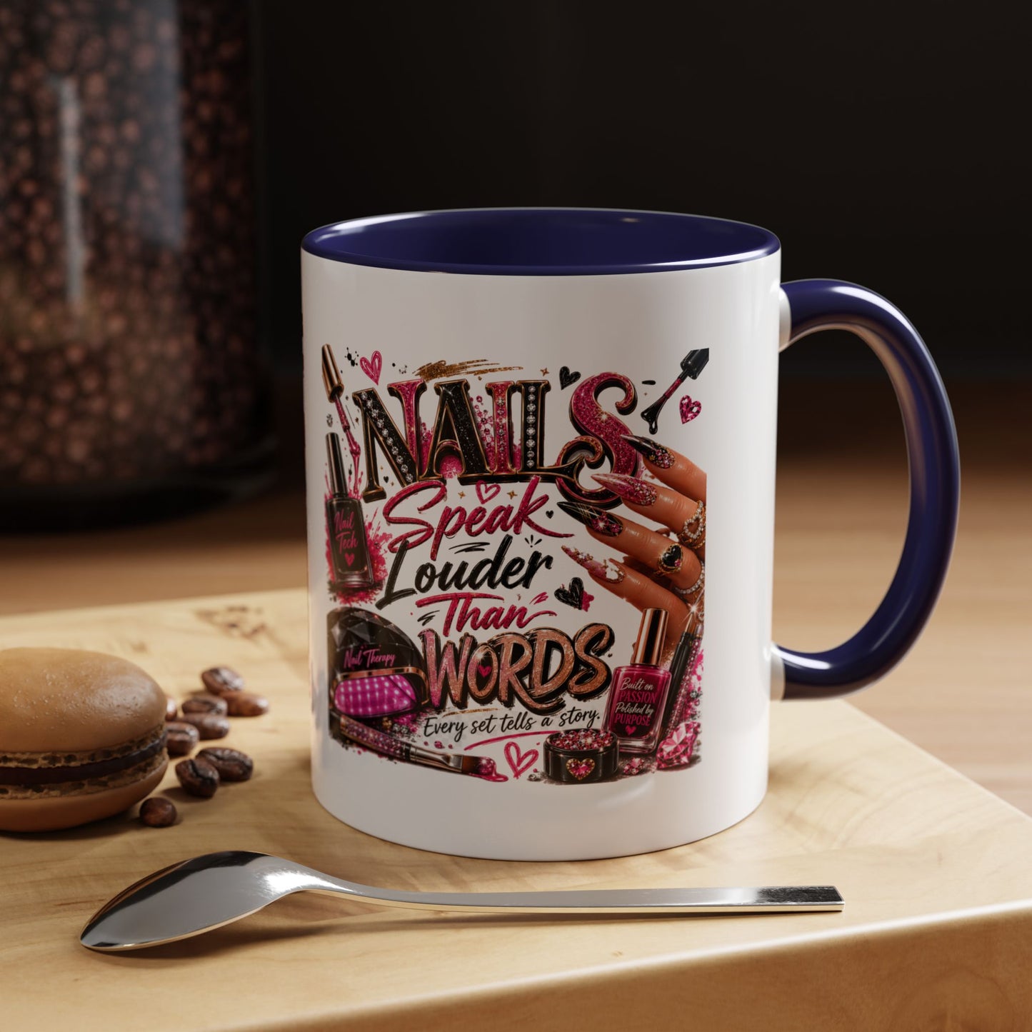 Nails Speak Louder Than Words Accent Coffee Mug — Pink Manicure Beauty Gift (11/15oz)