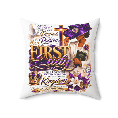First Lady Faith Pillow — Inspirational Christian Decorative Throw Pillow (Purple Crown, 'Purpose and Passion')