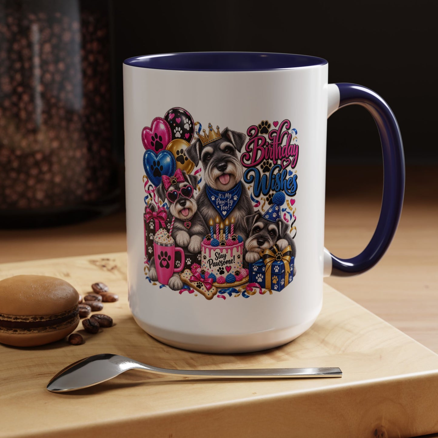 Birthday Wishes Dog Coffee Mug — Cute Paw Print Celebration Mug (11/15oz)
