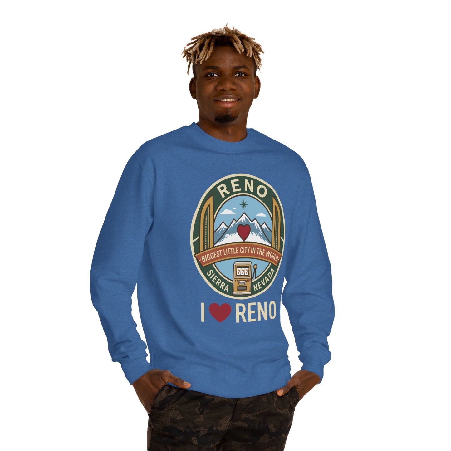 I  Reno Sweatshirt — Vintage Reno Nevada Mountain Badge Crewneck