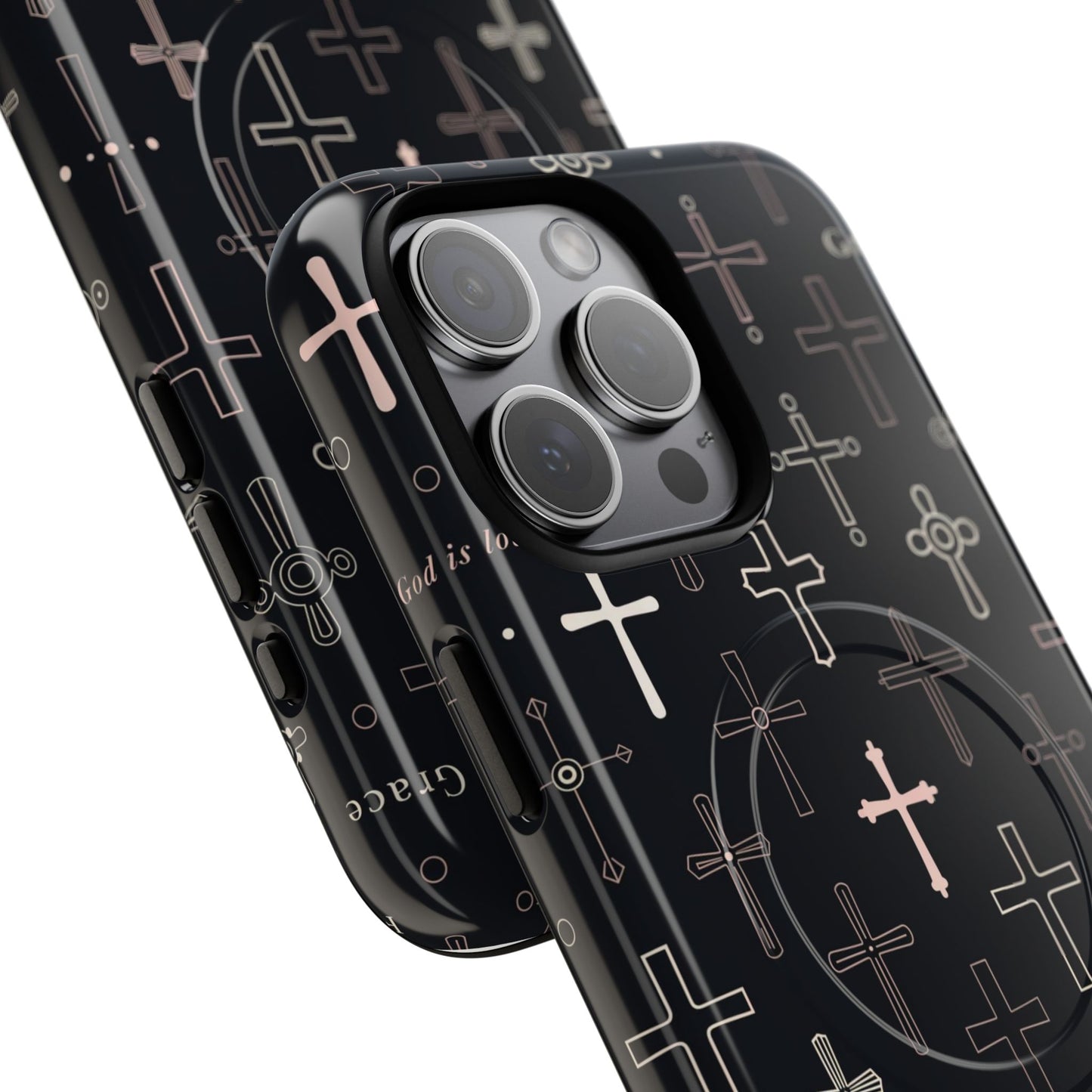 Magnetic Phone Case — Black Crosses "Grace" Protective Cover