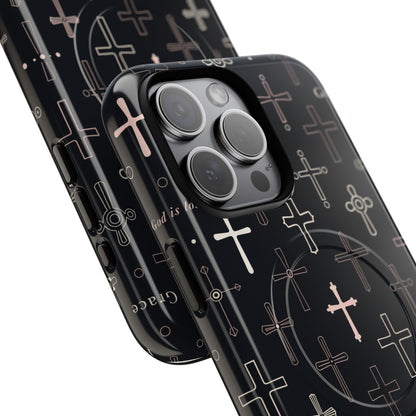 Magnetic Phone Case — Black Crosses "Grace" Protective Cover