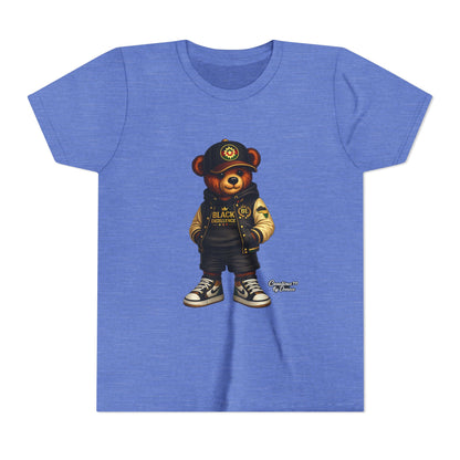 Youth Tee — Streetwear Teddy Bear Graphic (Black Varsity)