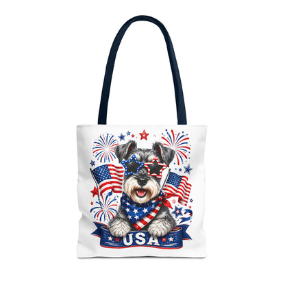 Patriotic Schnauzer Tote Bag — USA Flag Fireworks All-Over Print