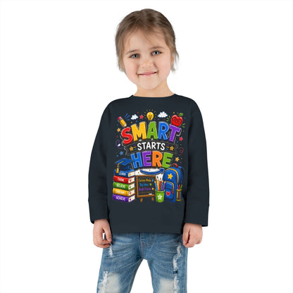 Smart Starts Here Toddler Long Sleeve Tee — Back-to-School Kids Shirt
