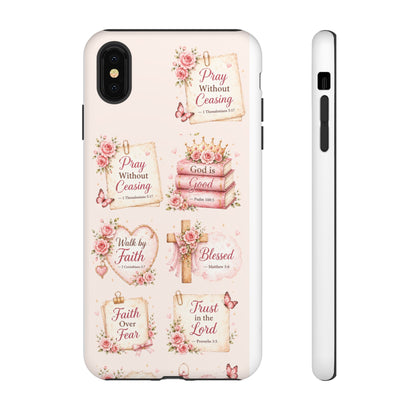 Christian Floral Phone Case — "Pray Without Ceasing" Faith Cross Design