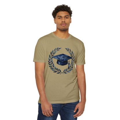Graduation Cap Laurel T-Shirt — Navy Watercolor Grad Tee
