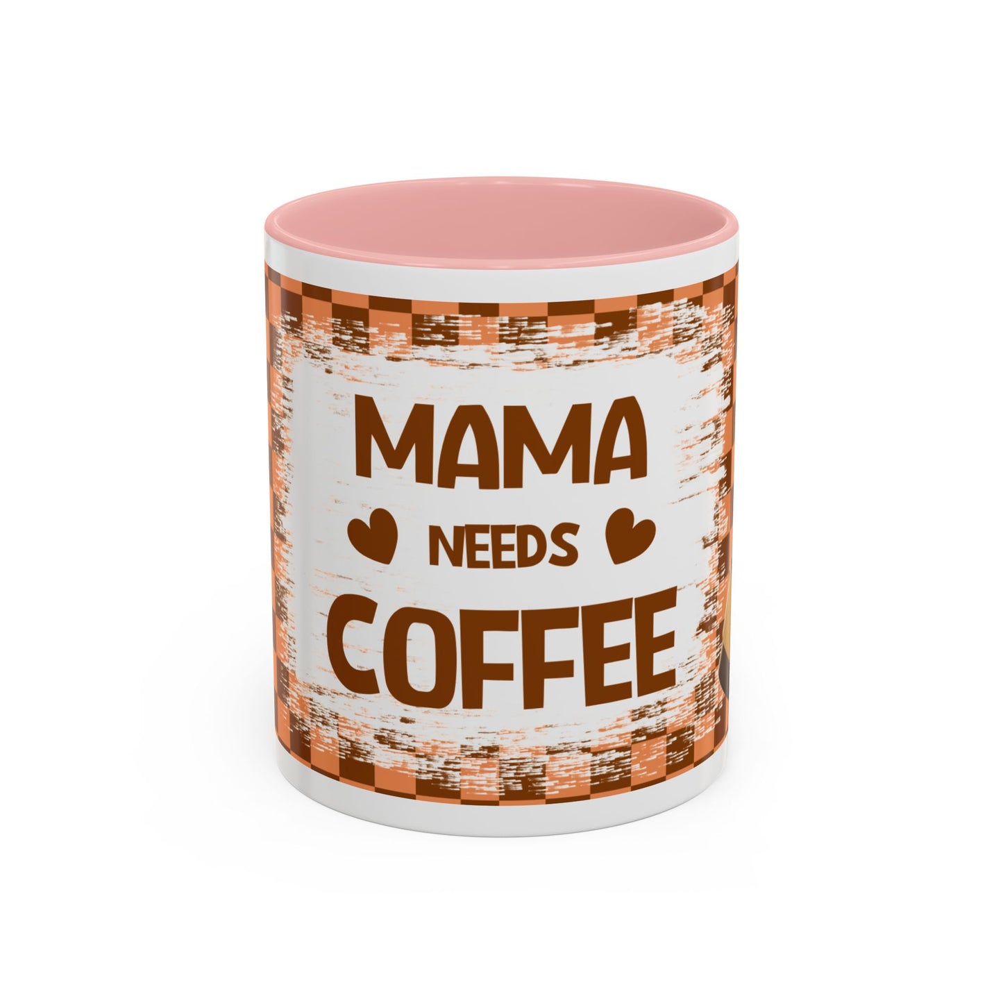 Mama Needs Coffee Accent Mug — 11/15oz Brown Checkered Coffee Cup
