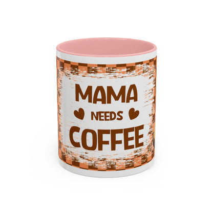 Mama Needs Coffee Accent Mug — 11/15oz Brown Checkered Coffee Cup