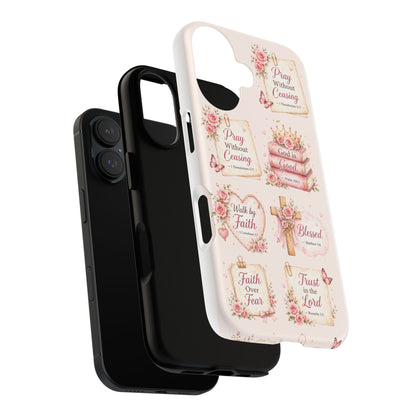 Christian Floral Phone Case — "Pray Without Ceasing" Faith Cross Design