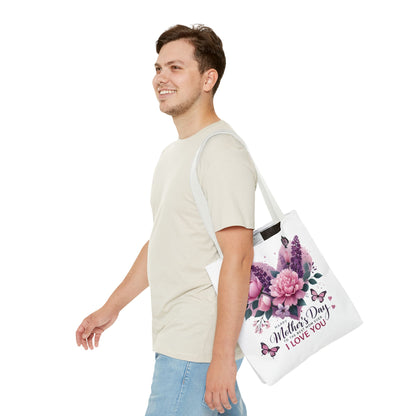 Mother's Day Floral Tote Bag - "Happy Mother's Day I Love You" Heart Bouquet