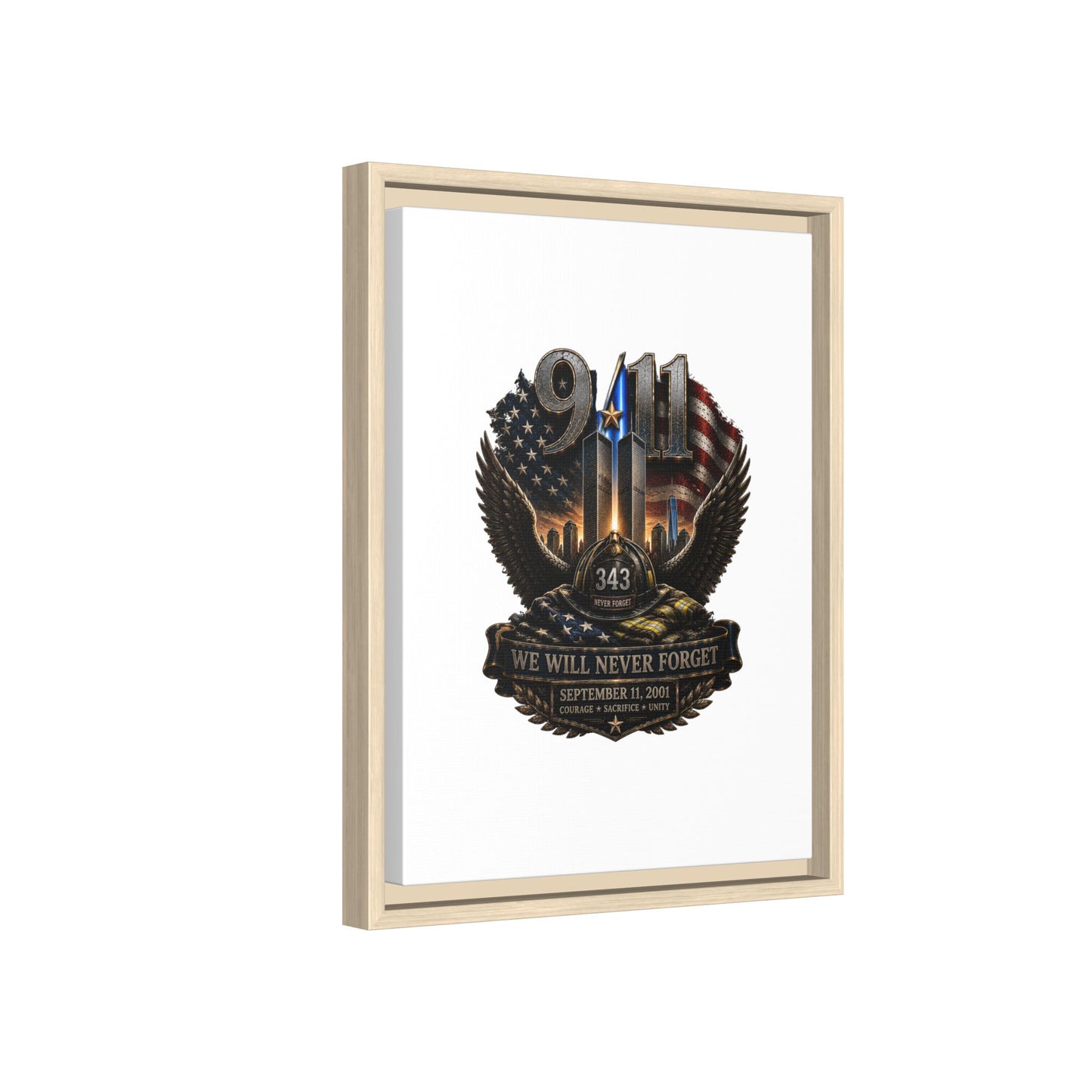 9/11 Memorial Matte Canvas Print — "We Will Never Forget" Framed Tribute