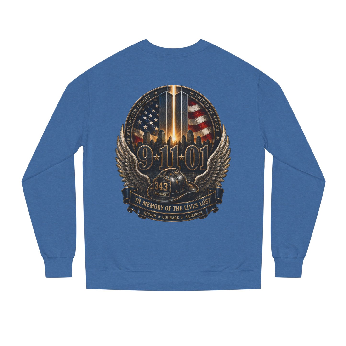 9/11 Memorial Crewneck Sweatshirt — Tribute to Fallen Heroes