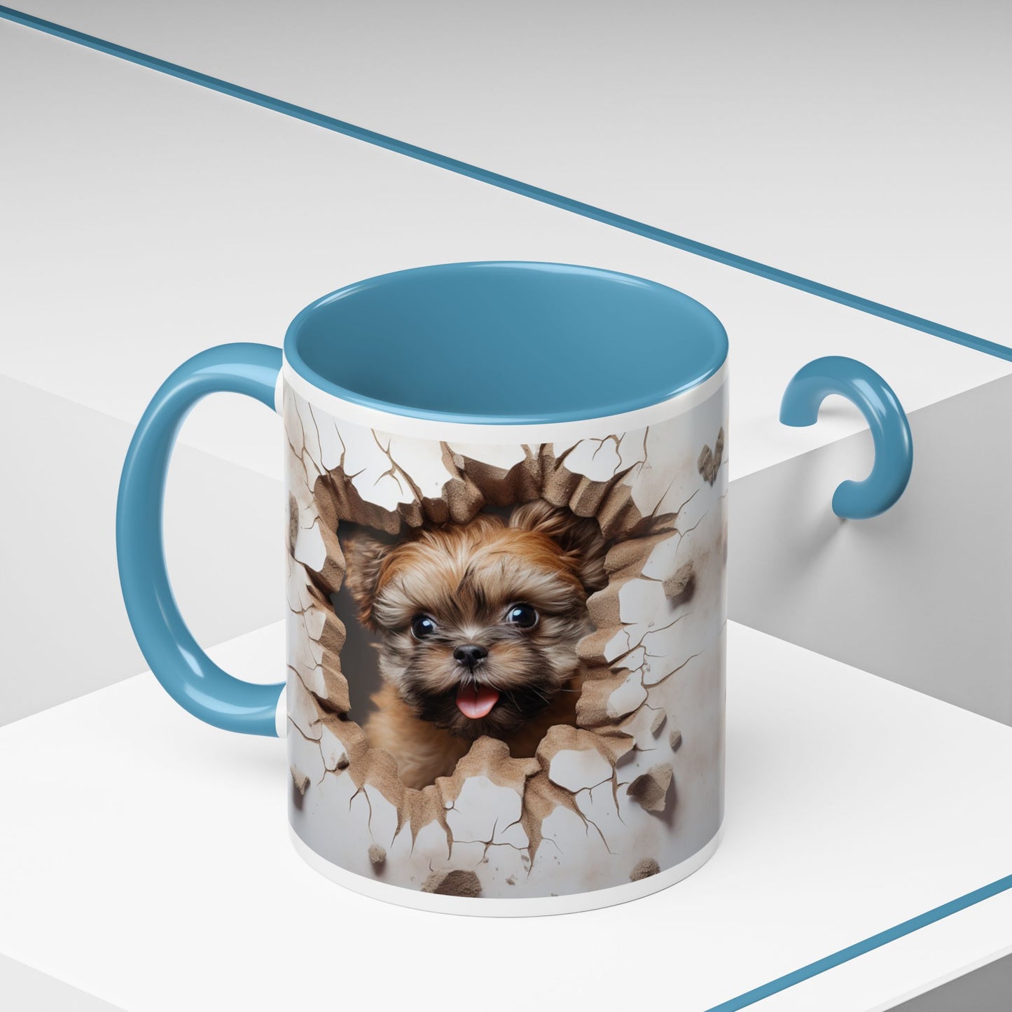 Puppy Breaking Through Accent Coffee Mug — Cute Dog 11/15oz Gift