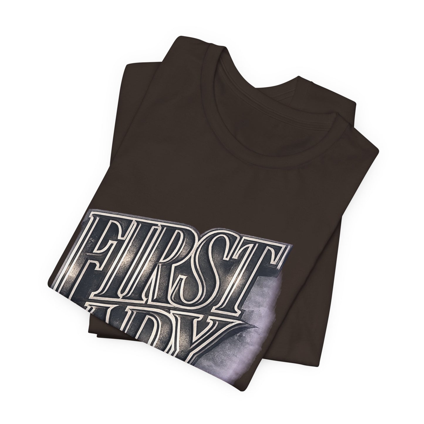 First Lady Graphic Tee — Retro Metallic Script Short Sleeve Shirt