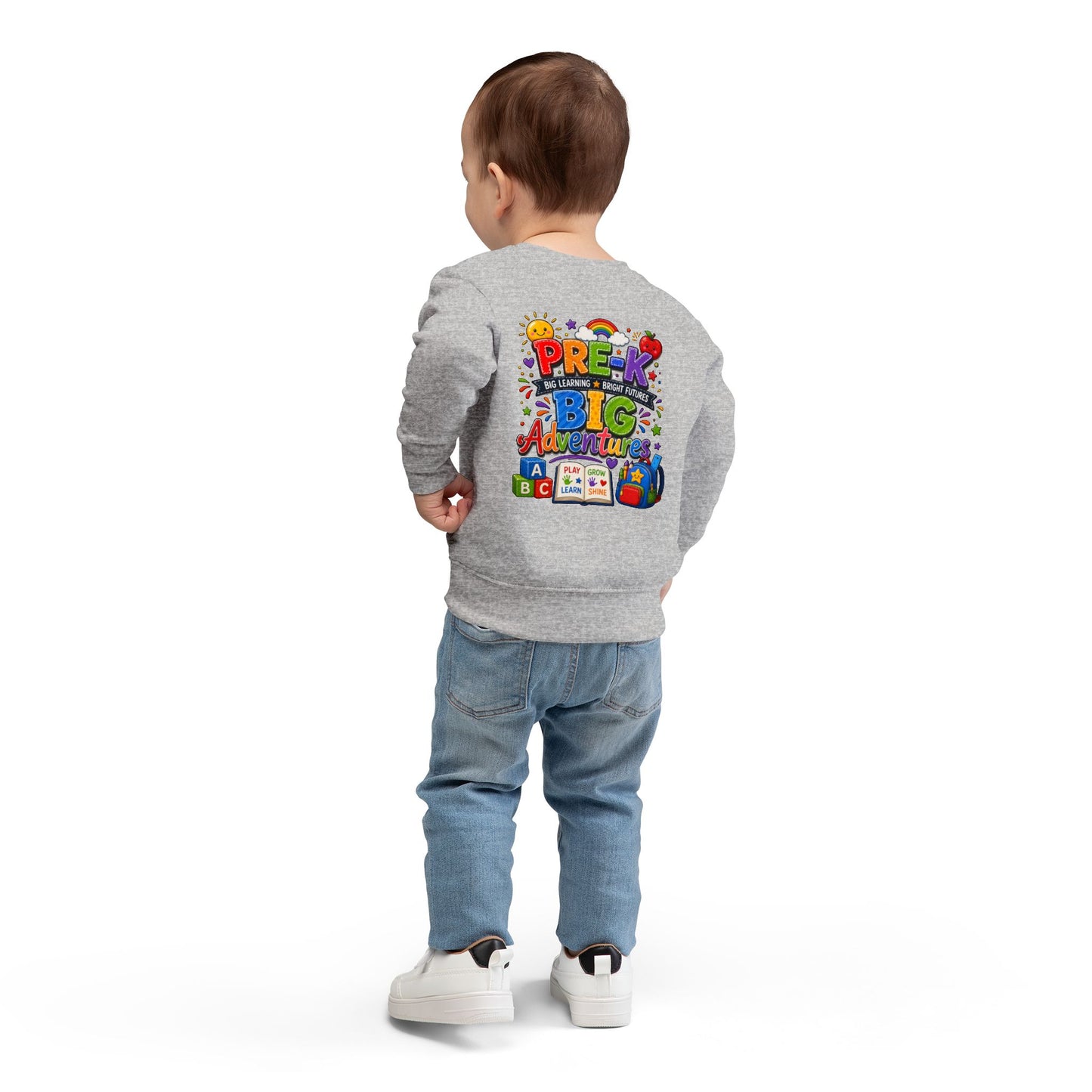 Toddler Sweatshirt — "Pre-K Big Adventures" Colorful Preschool Back-to-School Crewneck